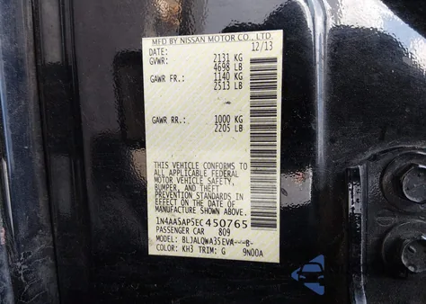 2014 Nissan Maxima 3.5 S/3.5 Sv z USA, uszkodzony, nr VIN 1N4AA5AP5EC450765